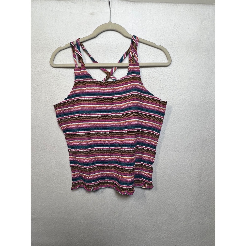 Fashion Web Plus Smocked Tank Top 2X Multicolor Striped Criss Cross Back NEW